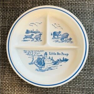 Little Bo Peep Divided Child's Plate Blue 1940 's Milk Glass